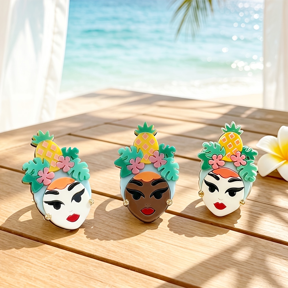 4-Color Pineapple Beauty Head Open Ring, Tropical Style
